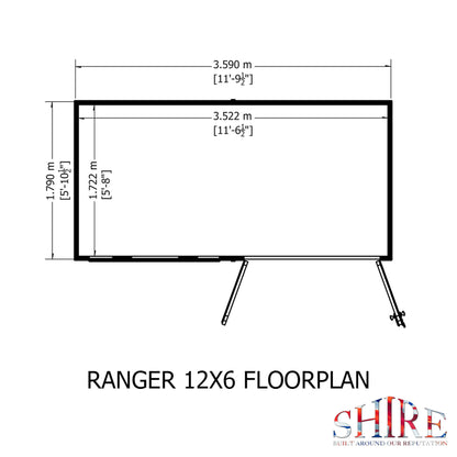 Ranger 12 x 6 Pent Shiplap Shed