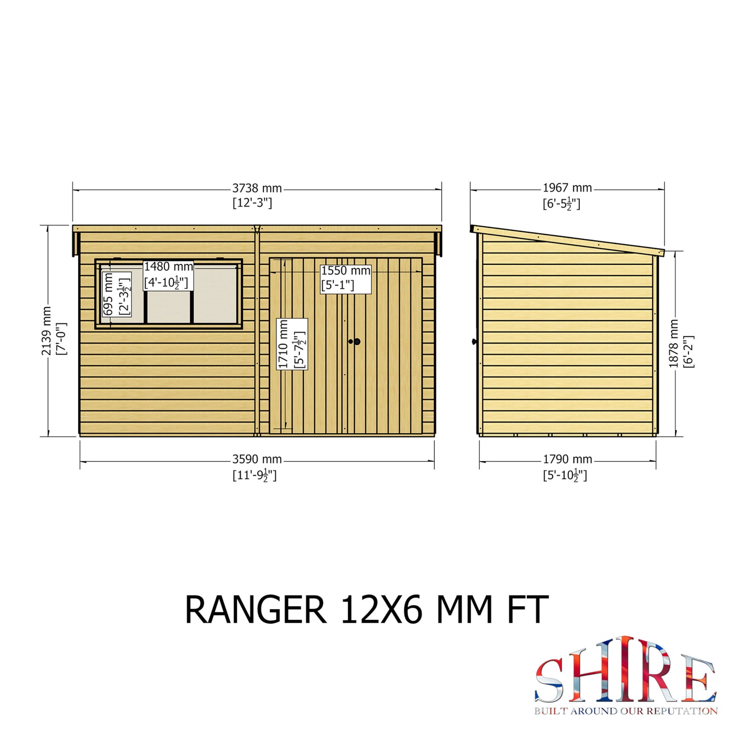 Ranger 12 x 6 Pent Shiplap Shed