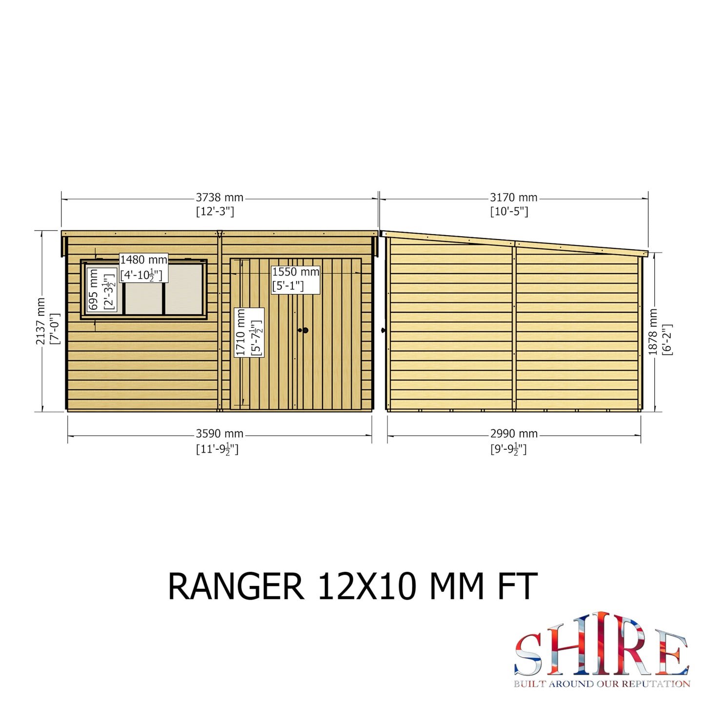 Ranger 12 x 10 Pent Shiplap Shed